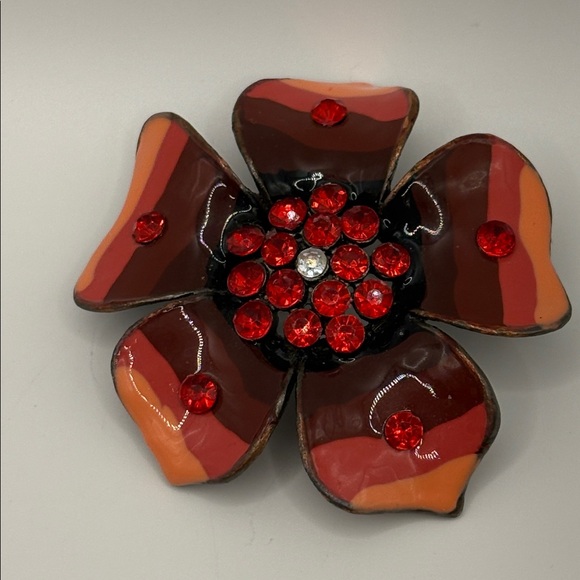 Vintage Jewelry - Vintage 70’s Red and Orange Flower Brooch